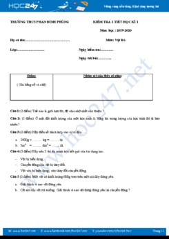 Đề kiểm tra 1 tiết HK1 môn Vật lý 6 năm học 2019-2020 trường THCS Phan Đình Phùng
