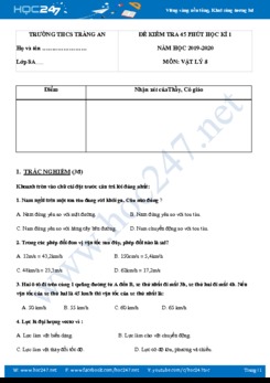 Đề kiểm tra 1 tiết HK1 môn Vật lý 8 năm học 2019-2020 trường THCS Tràng An có đáp án