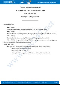 Đề kiểm tra giữa HK1 môn Vật lý 7 năm học 2019-2020 trường THCS Trần Bình Trọng