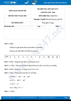Đề kiểm tra giữa HK1 môn Vật lý 6 năm học 2019-2020 trường THCS Ngọc Hồi