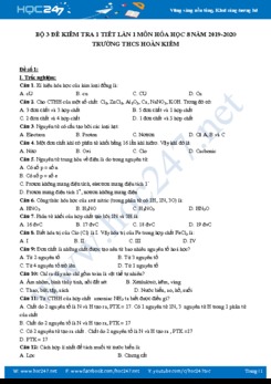 Bộ 3 đề kiểm tra 1 tiết môn Hóa học 8 năm học 2019-2020 Trường THCS Hoàn Kiếm