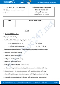 Đề kiểm tra 45p HK1 môn Công Nghệ 8 năm học 2019-2020 trường THCS Phạm Ngũ Lão