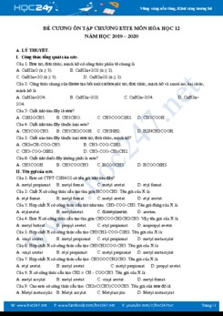 Đề cương ôn tập Chương Este môn Hóa 12 năm học 2019-2020