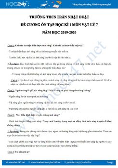 Đề cương ôn tập Học kì 1 môn Vật lý 7 năm học 2019-2020 trường THCS Trần Nhật Duật