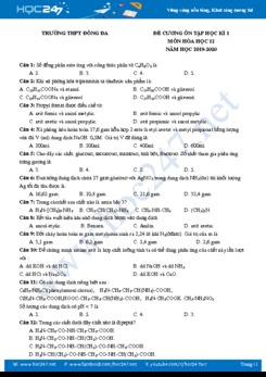 Đề cương ôn tập HK1 môn Hóa học 12 năm 2019 - 2020 Trường THPT Đống Đa