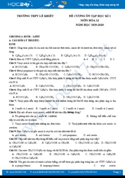 Đề cương ôn tập HK1 môn Hóa học 12 năm 2019 - 2020 Trường THPT Lê Khiết