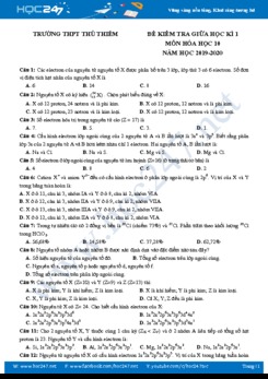 Đề kiểm tra giữa HK1 môn Hóa 10 năm học 2019-2020 Trường THPT Thủ Thiêm