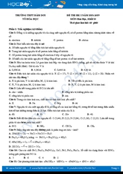 Đề thi HK1 môn Hóa học 10 năm 2018 - 2019 Trường THPT Đầm Dơi