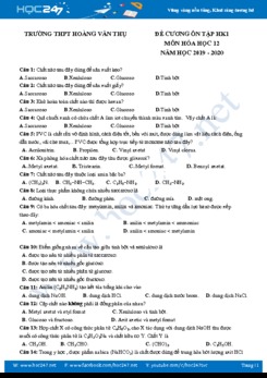 Đề cương ôn tập HK1 môn Hóa 12 năm 2019 - 2020 Trường THPT Hoàng Văn Thụ