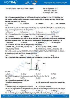 Đề ôn tập HK1 môn Hóa học 12 năm 2019 - 2020 Trường THCS-THPT Ngô Thời Nhiệm