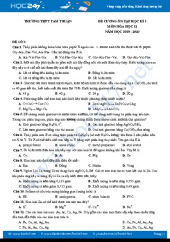 Đề cương ôn tập HK1 môn Hóa học 12 năm 2019-2020 Trường THPT Tam Thuận