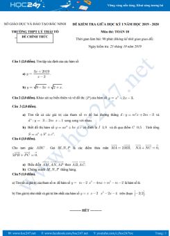 Đề thi giữa HK1 môn Toán 10 năm học 2019 - 2020 có đáp án Trường THPT Lý Thái Tổ