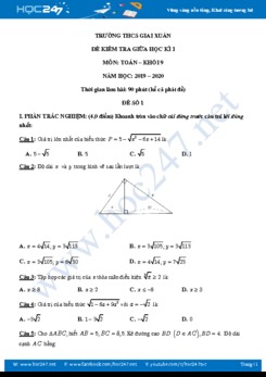 Bộ 5 đề kiểm tra giữa HK1 môn Toán 9 năm 2019-2020 Trường THCS Giai Xuân