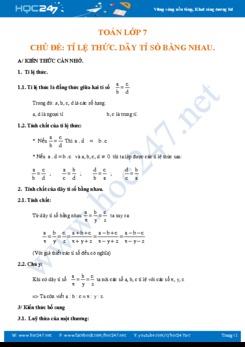 Các dạng bài tập về Tỉ lệ thức. Dãy tỉ số bằng nhau Đại số 7