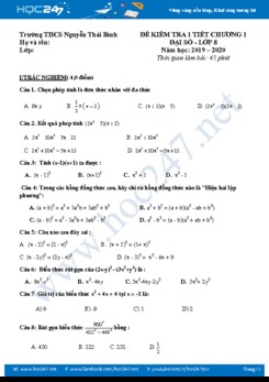 Đề kiểm tra Chương 1 Đại số 8 năm 2019-2020 Trường THCS Nguyễn Thái Bình