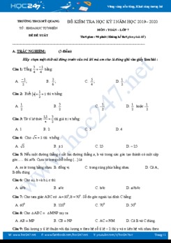 Đề thi đề xuất HK1 môn Toán 7 năm 2019-2020 Trường THCS Mỹ Quang có đáp án