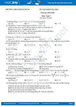 50 câu trắc nghiệm ôn thi HK1 môn Toán 9 năm 2019-2020 Trường THCS Phùng Hưng