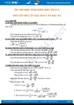 Bồi dưỡng HSG môn Toán 9 Chuyên đề Căn bậc hai