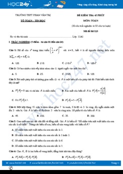 Đề kiểm tra 1 tiết Chương 2 ĐS & GT 11 năm học 2019 - 2020 Trường THPT Phan Văn Trị