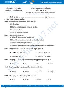 Đề thi giữa HK1 môn Toán 10 năm học 2019 - 2020 Trường THPT Bình Sơn