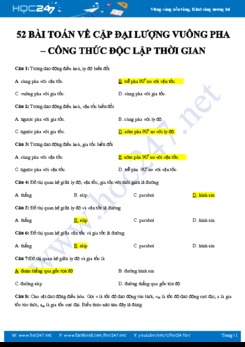 52 Bài toán về cặp đại lượng vuông pha – Công thức độc lập thời gian có đáp án