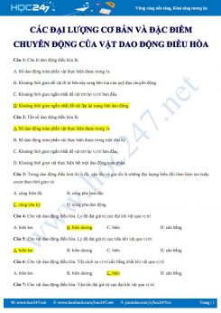 Các đại lượng cơ bản và đặc điểm chuyển động của vật Dao động điều hòa