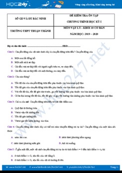 Đề ôn tập Học kì 1 môn Vật lý 10 năm học 2019-2020 trường THPT Thuận Thành- Bắc Ninh