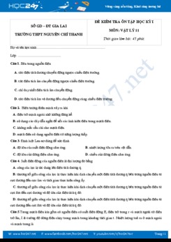 Đề ôn tập Học kì 1 môn Vật lý 11 năm học 2019-2020 trường THPT Nguyễn Chí Thanh