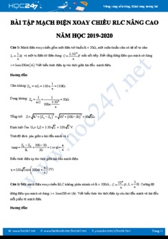 Tổng hợp bài tập về Mạch điện xoay chiều RLC Nâng cao năm học 2019-2020