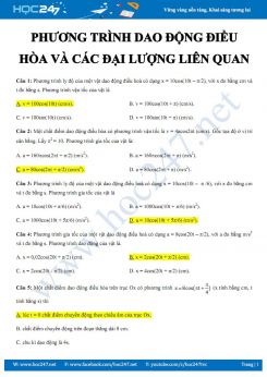 Trắc nghiệm về phương trình Dao động điều hòa và các đại lượng liên quan
