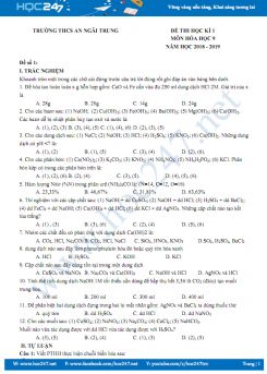 Đề thi HK1 môn Hóa học 9 năm học 2018 - 2019 Trường THCS An Ngãi Trung (2 đề)