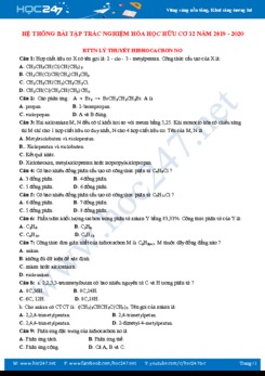 Hệ thống bài tập trắc nghiệm Hóa học hữu cơ 12 năm 2019 - 2020