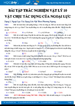 Bài tập trắc nghiệm Vật lý 10 theo chủ đề Vật chịu tác dụng của ngoại lực