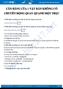Lý thuyết về Cân bằng của một vật rắn không có chuyển động quay quanh một trục