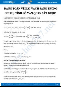 Dạng toán về hai vạch sáng trùng nhau, tính số vân quan sát được trong Sóng ánh sáng