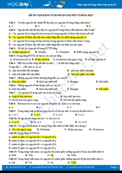 Đề ôn tập Bảng tuần hoàn nguyên tố Hóa học - Môn Hóa học 10