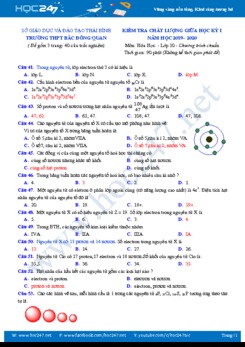 Đề kiểm tra chất lượng giữa HK1 môn Hóa học 10 năm 2019 - 2020 Trường THPT Bắc Đông Quan