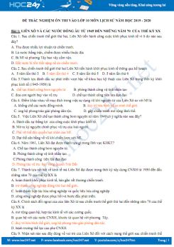 Đề trắc nghiệm ôn thi vào lớp 10 môn Lịch Sử năm học 2019 - 2020