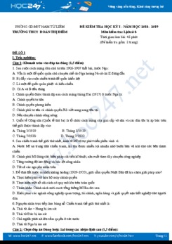 Đề kiểm tra HK1 môn Lịch Sử 8 năm học 2019 Trường THCS Đoàn Thị Điểm