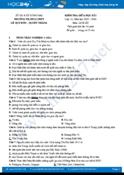 Đề kiểm tra giữa HK1 môn Lịch Sử 11 năm học 2019 - 2020 Trường THPT Lê Quý Đôn