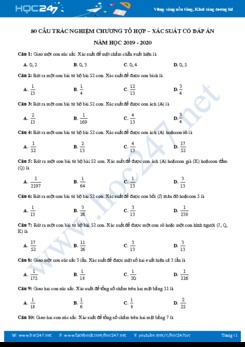 80 câu trắc nghiệm ôn tập Chương Tổ hợp - xác suất năm học 2019 - 2020 có đáp án