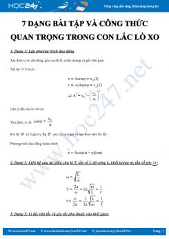 7 dạng bài tập và công thức quan trọng về Con lắc lò xo môn Vật lý 12 năm học 2019-2020