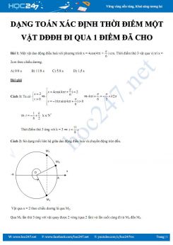 Dạng toán Xác định thời điểm một vật dao động điều hoà đi qua một điểm đã cho