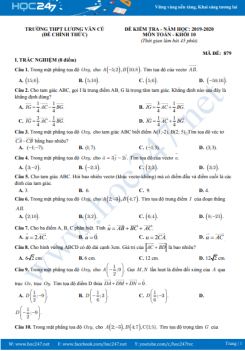 Đề kiểm tra 1 tiết Chương 1 Hình học 10 năm học 2019 - 2020 có đáp án Trường THPT Lương Văn Cù