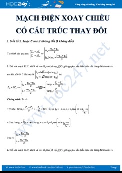 Chuyên đề Mạch điện xoay chiều có cấu trúc thay đổi môn Vật lý 12 năm 2019