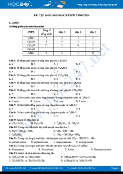 Bài tập Amin - Aminoaxit - Peptit và Protein môn Hóa học 12