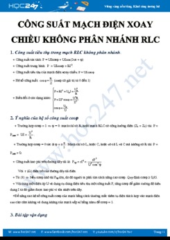 Chuyên đề Công suất mạch điện xoay chiều không phân nhánh RLC