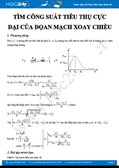 Dạng toán tìm Công suất tiêu thụ cực đại của đọan mạch xoay chiều