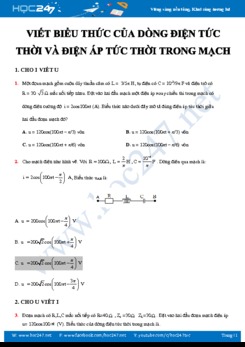 Luyện tập viết biểu thức của Dòng điện tức thời và Điện áp tức thời trong mạch