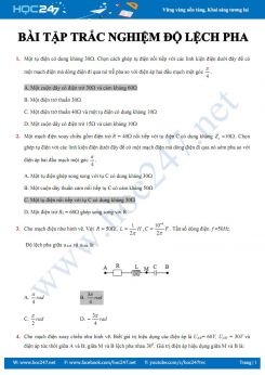 Tổng hợp bài tập trắc nghiệm Độ lệch pha có đáp án năm học 2019-2020